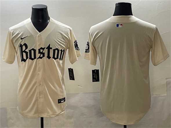 Men%27s Boston Red Sox Blank Cream Gothic Vapor Limited Stitched Jersey